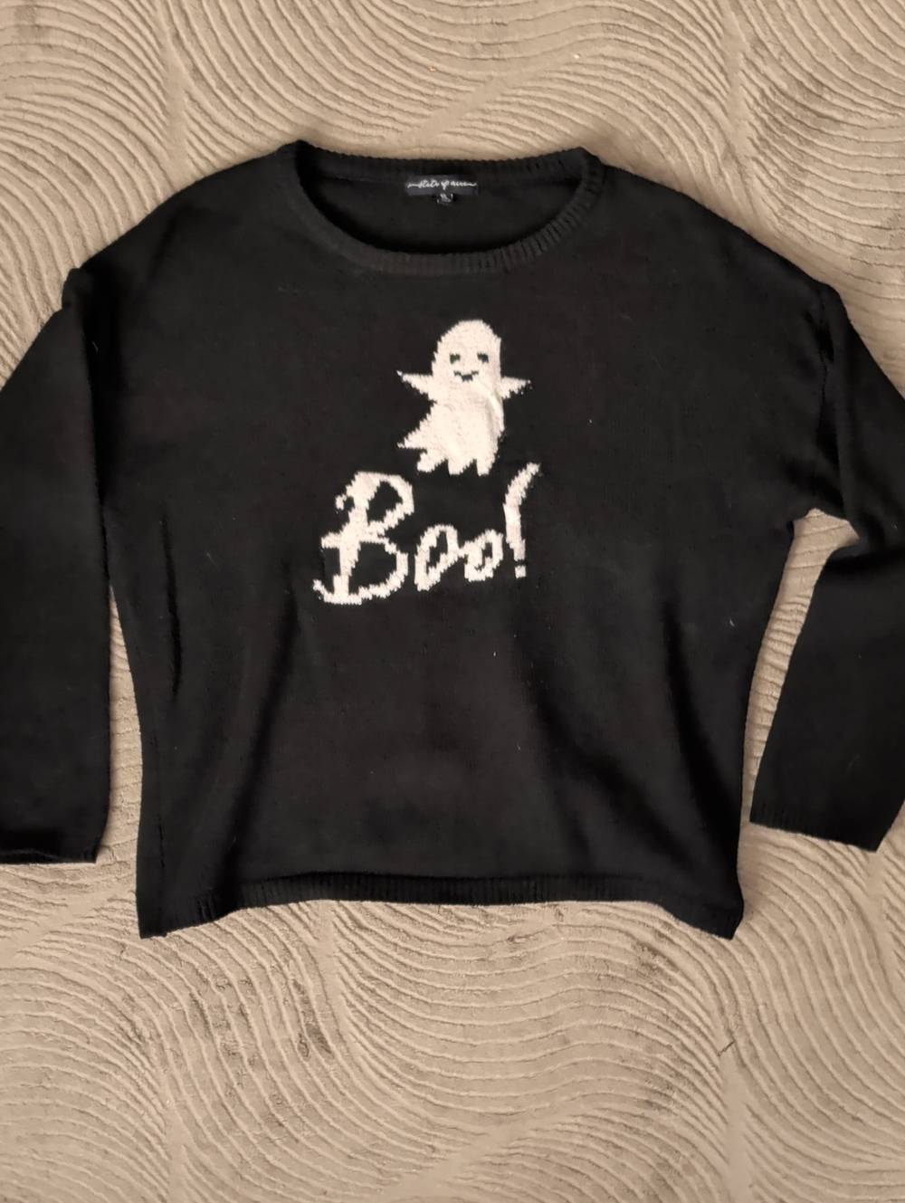 State of Mine Black Crewneck Sweater with White Ghost 'Boo' Graphic